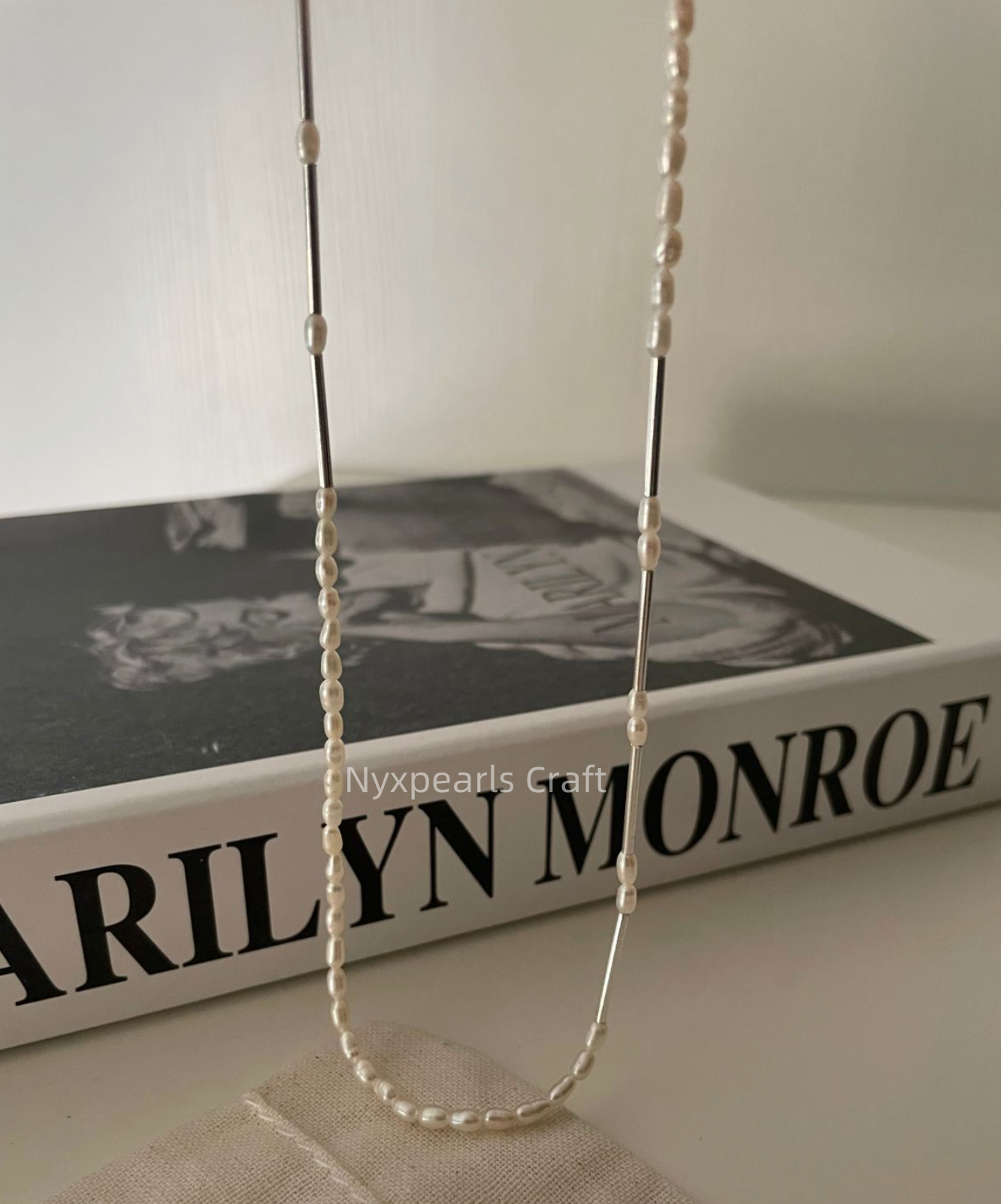 Silver Tube Pearl Necklace - 图片 2