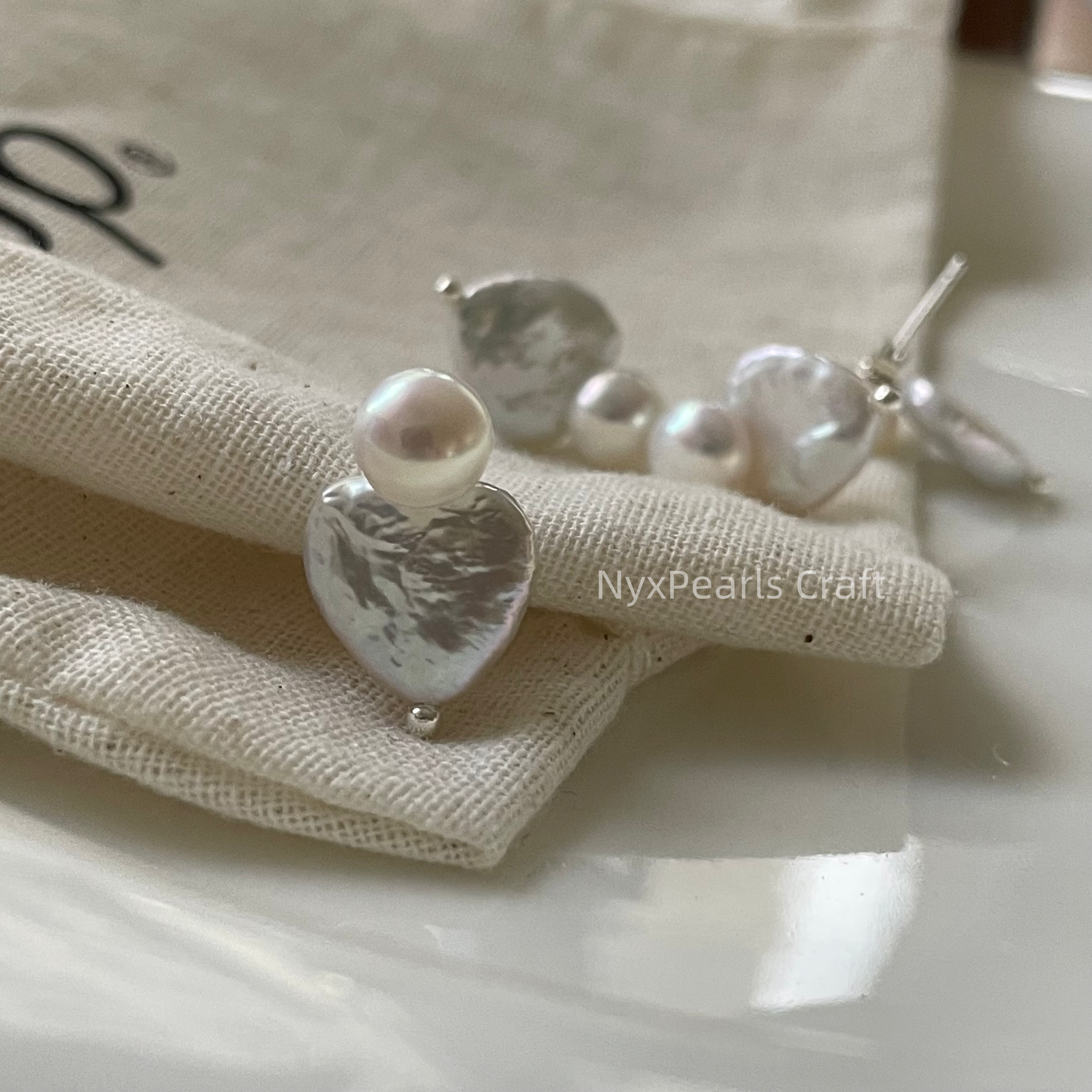 Heart Baroque Button Pearl Stud Earrings