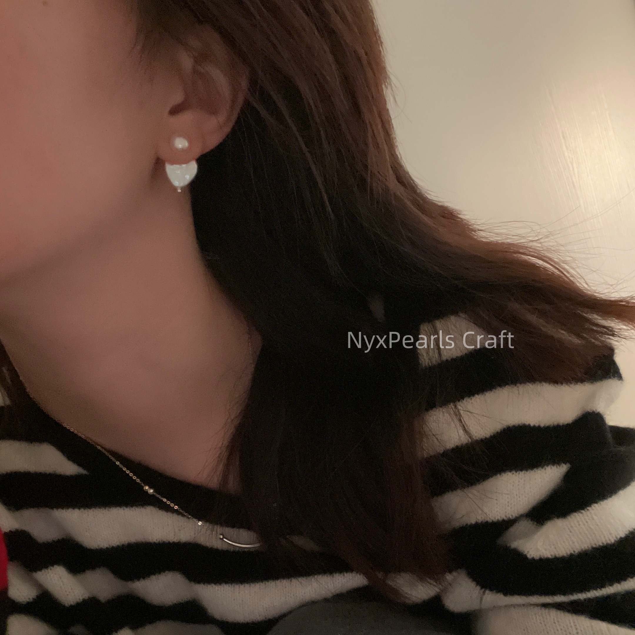 Heart Baroque Button Pearl Stud Earrings - 图片 16