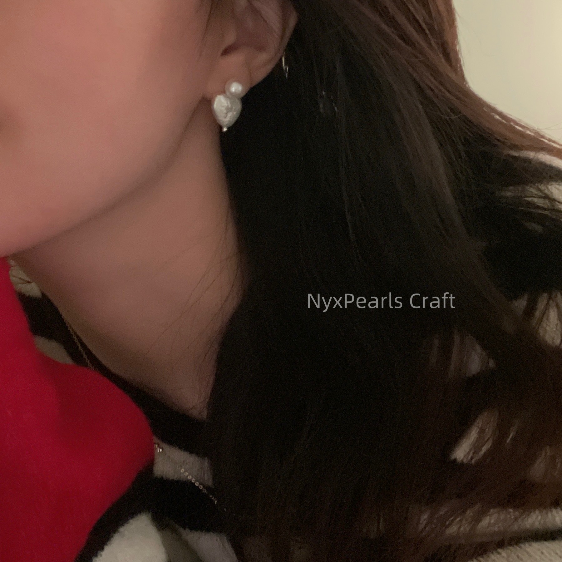 Heart Baroque Button Pearl Stud Earrings - 图片 15