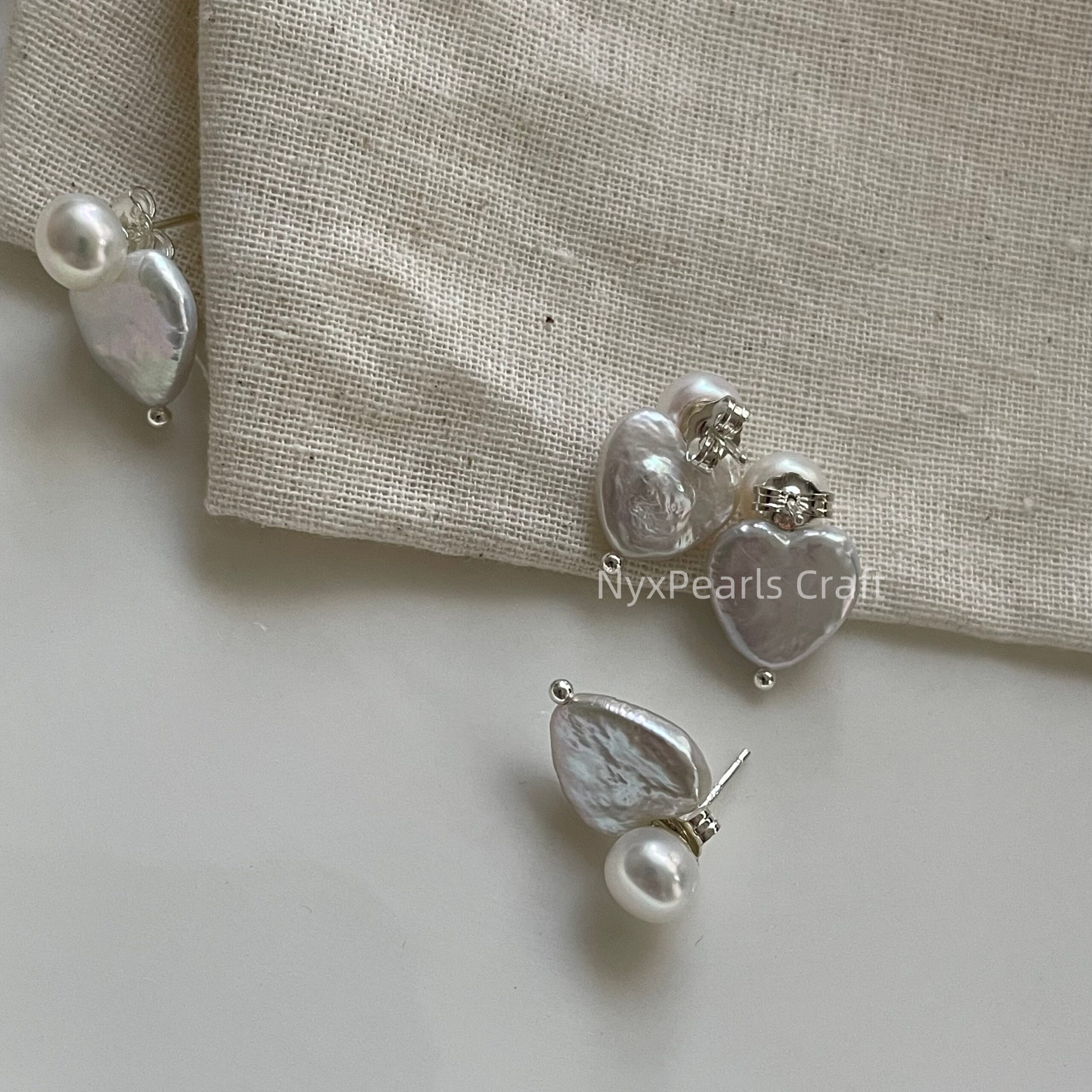 Heart Baroque Button Pearl Stud Earrings - 图片 12