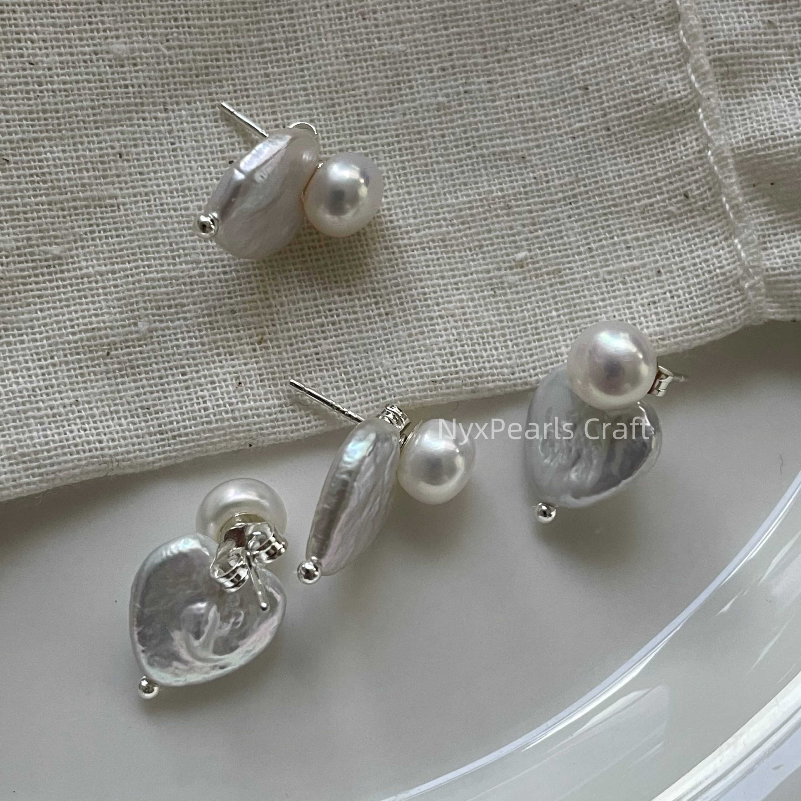 Heart Baroque Button Pearl Stud Earrings - 图片 11