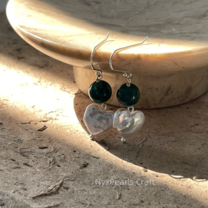 Green Agate Heart Baroque Earrings