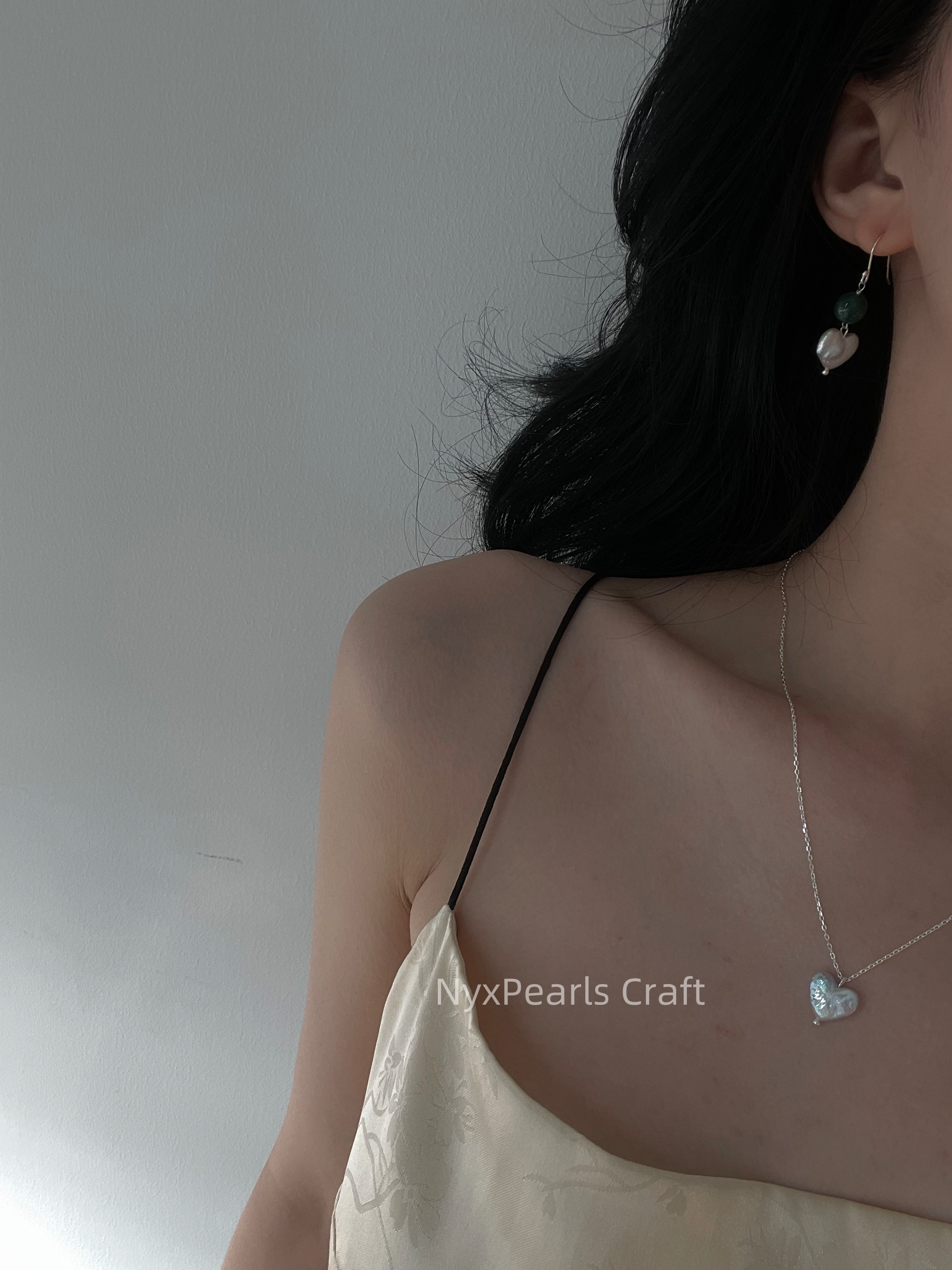 Green Agate Heart Baroque Earrings - 图片 7