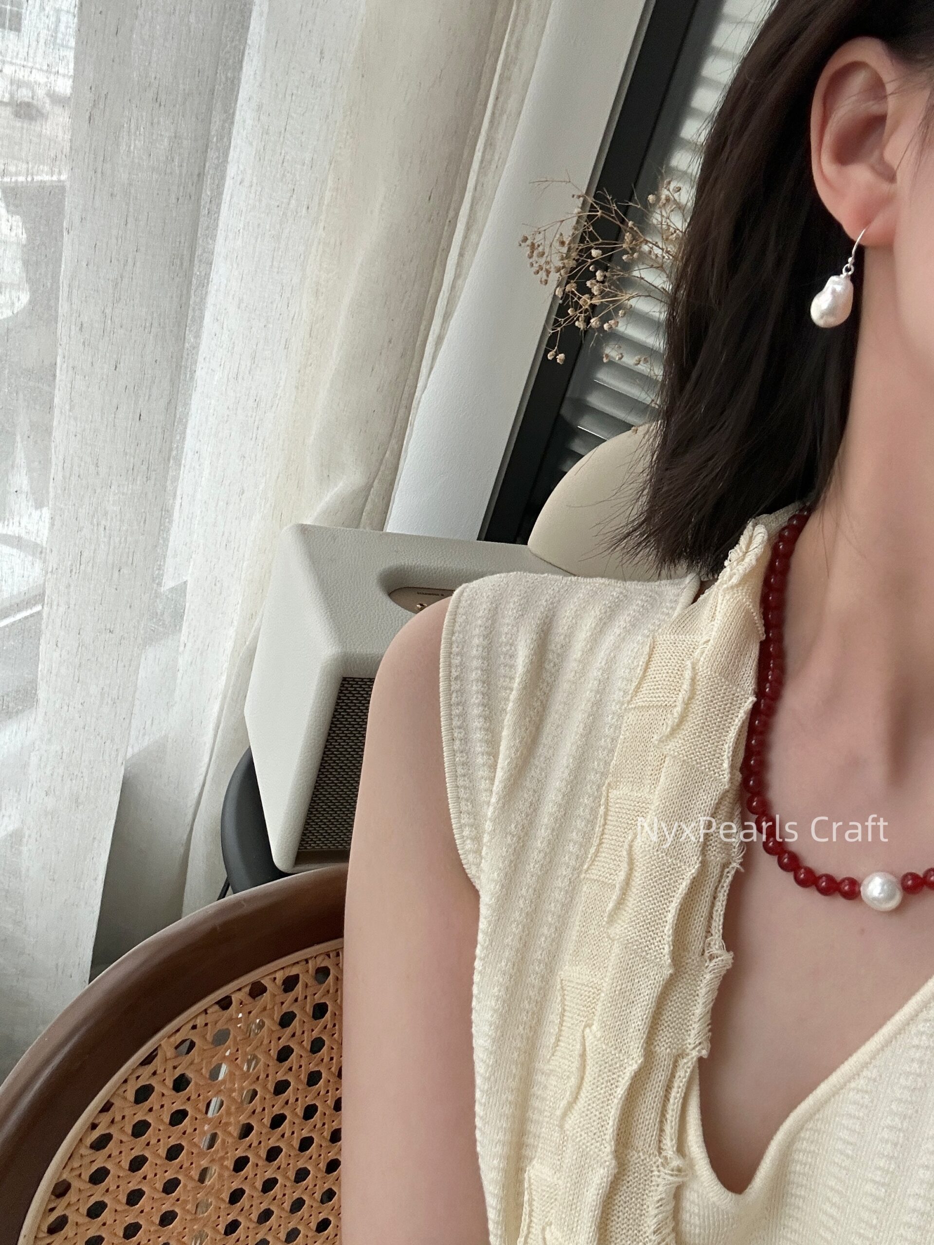 Foil Texture Baroque Pearl Earrings - 图片 13