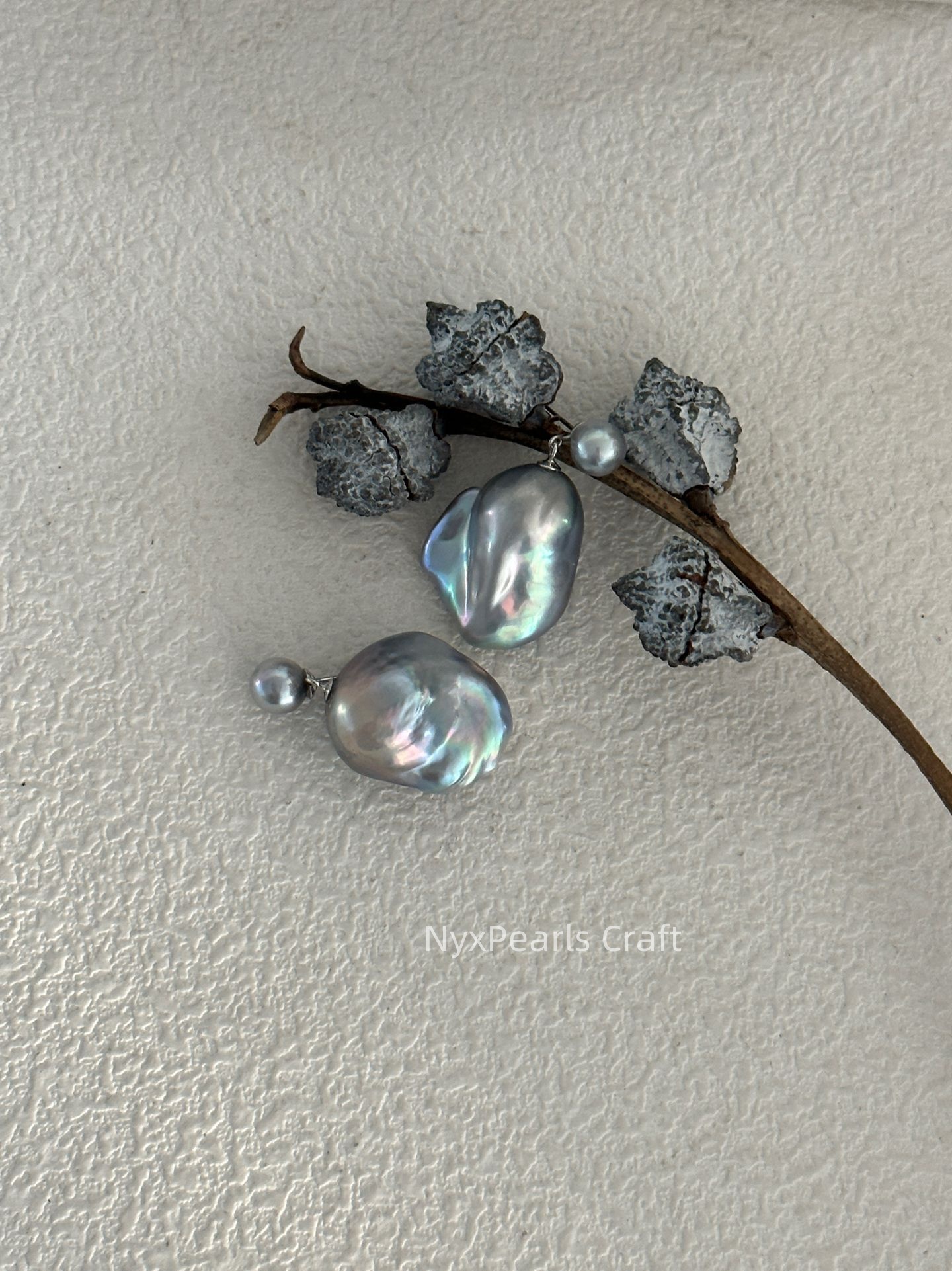 Saltwater Textured & Gray Baroque Twin Pearl Drop Earrings